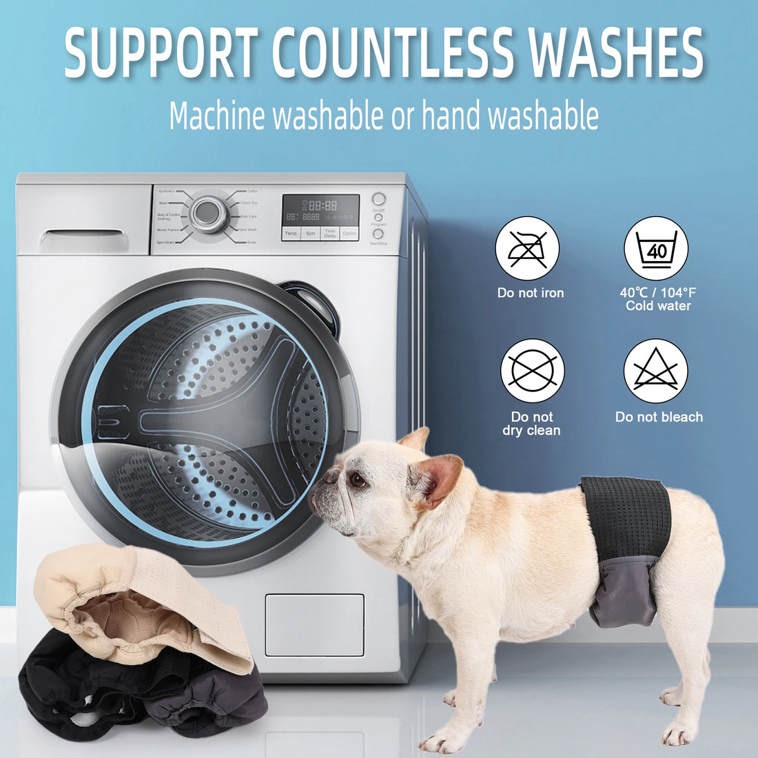 (3-Pack) Reusable Male Dog Diapers – Washable Belly Bands for Small to Large Dogs, Leakproof Puppy Nappies Wrap