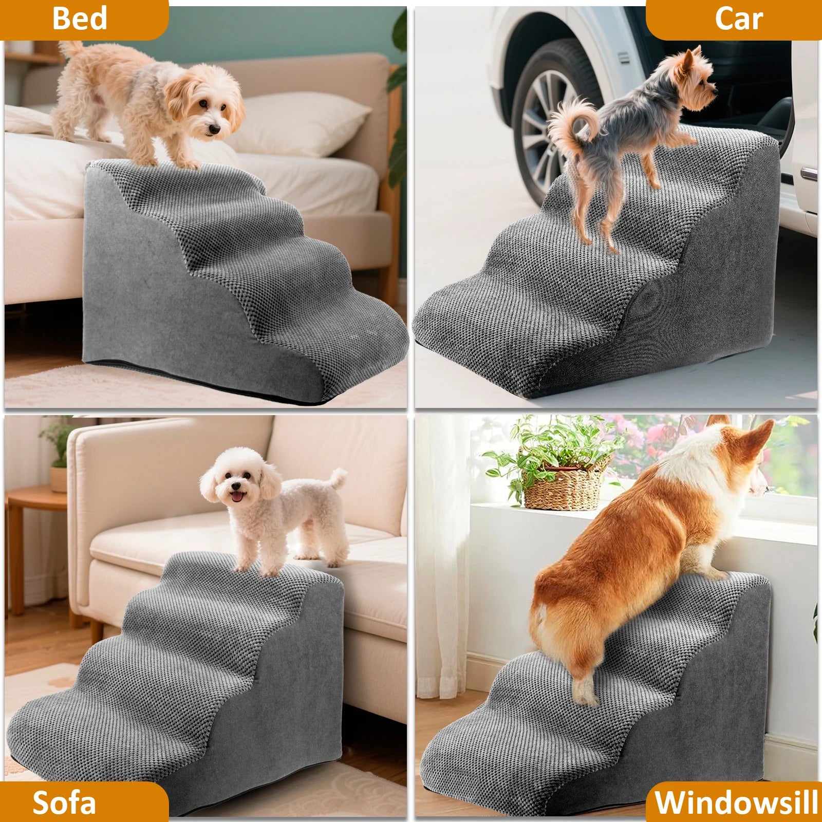 Curved Pet Ramp Stairs – Corduroy Steps for Small Dogs & Cats