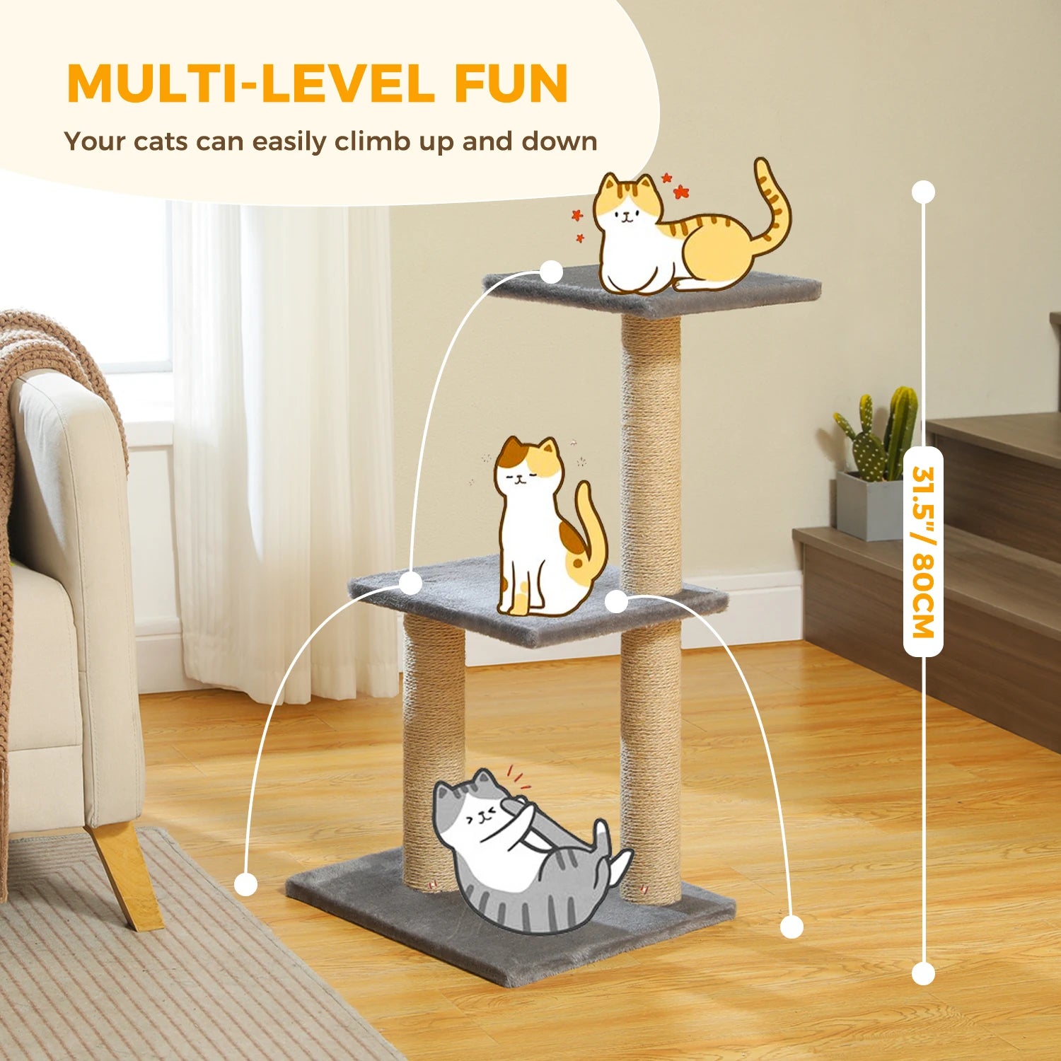 Cat Tree Tower – Scratching Posts, Hammock & Perch