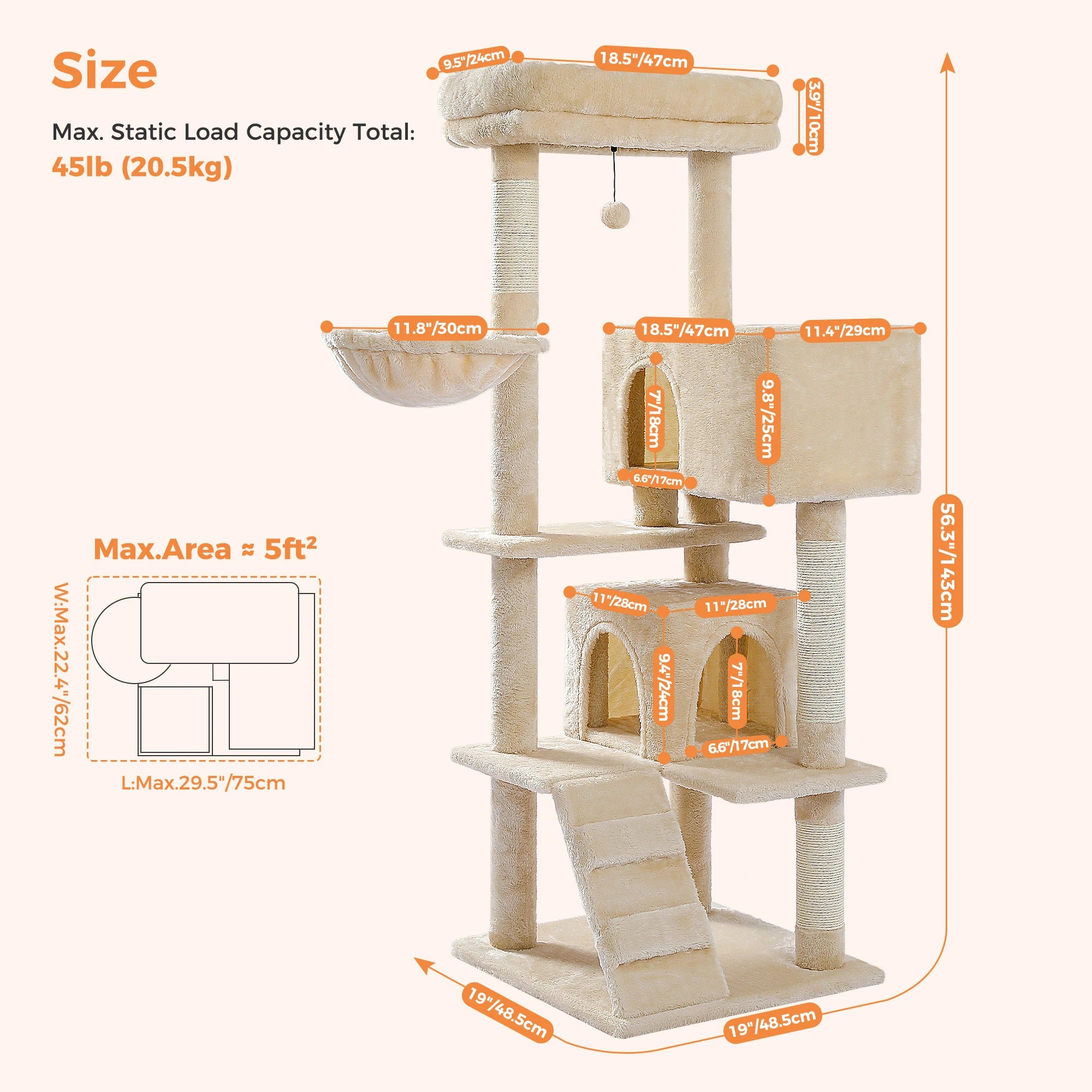 🐾 Cat Tree Tower Condo – Plush Perch, Hammock & Sisal Scratching Posts