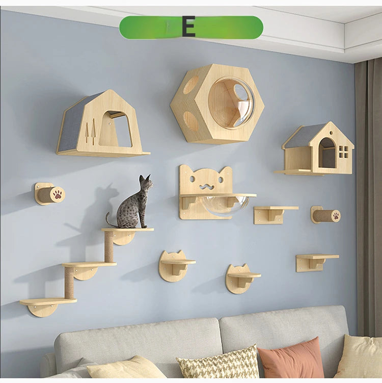 🐾 Wooden Wall Climbing Set for Cats – DIY Modular Cat Tower & Training System