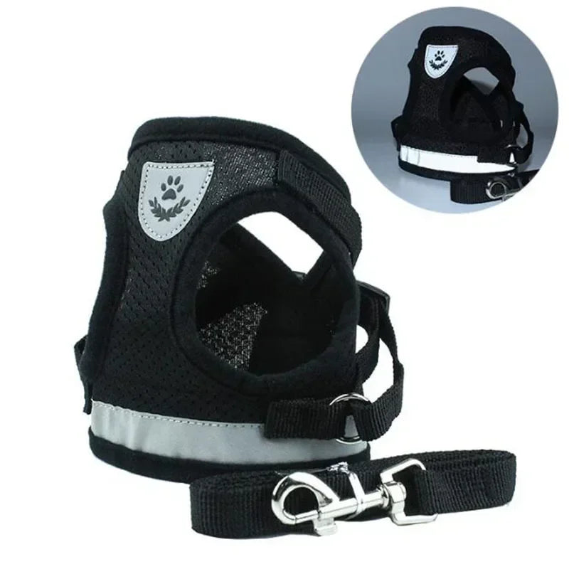 🐾 Adjustable Mesh Dog Harness & Leash Set – Breathable Vest with Collar and Traction Rope (XS–XL)