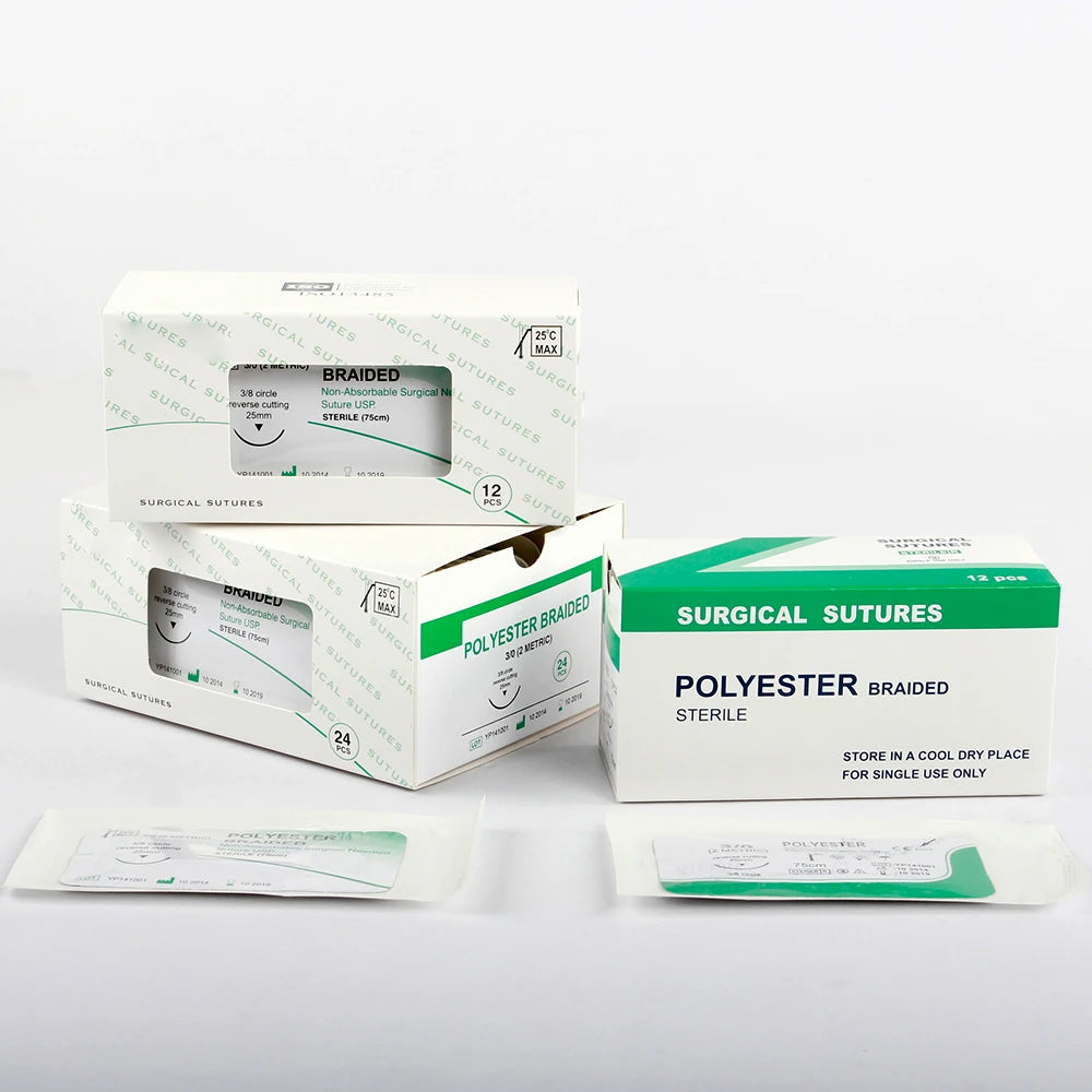 12pcs Absorbable Suture Thread with Needle – Veterinary PGA 75CM for Pet Surgery & Training (2/0 3/0 4/0 5/0)