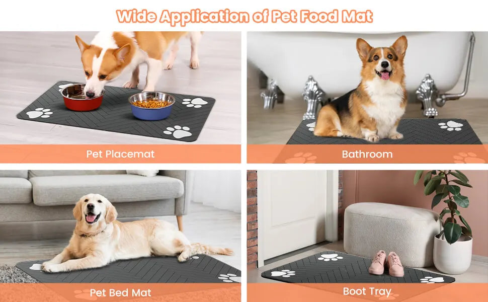 Absorbent Pet Feeding Mat with Waterproof Rubber Backing – Quick Dry Placemat for Dog & Cat Bowls
