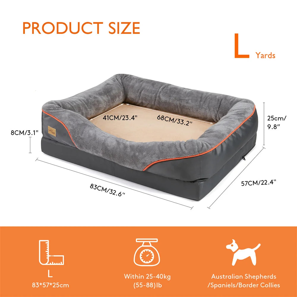 Jumbo Orthopedic Dog Bed with Memory Foam – Waterproof Pet Sofa Couch with Removable Cover & Bolsters