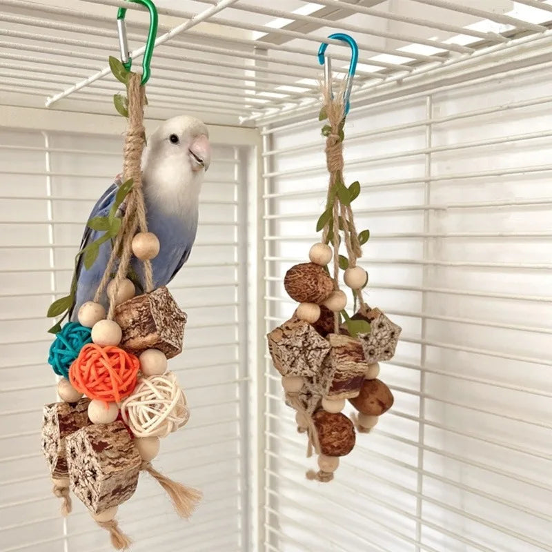 Pet Bird Parrot Toy – 4 Stainless Steel Pots with Acrylic String | Cage Chewing & Foraging Toy for Birds