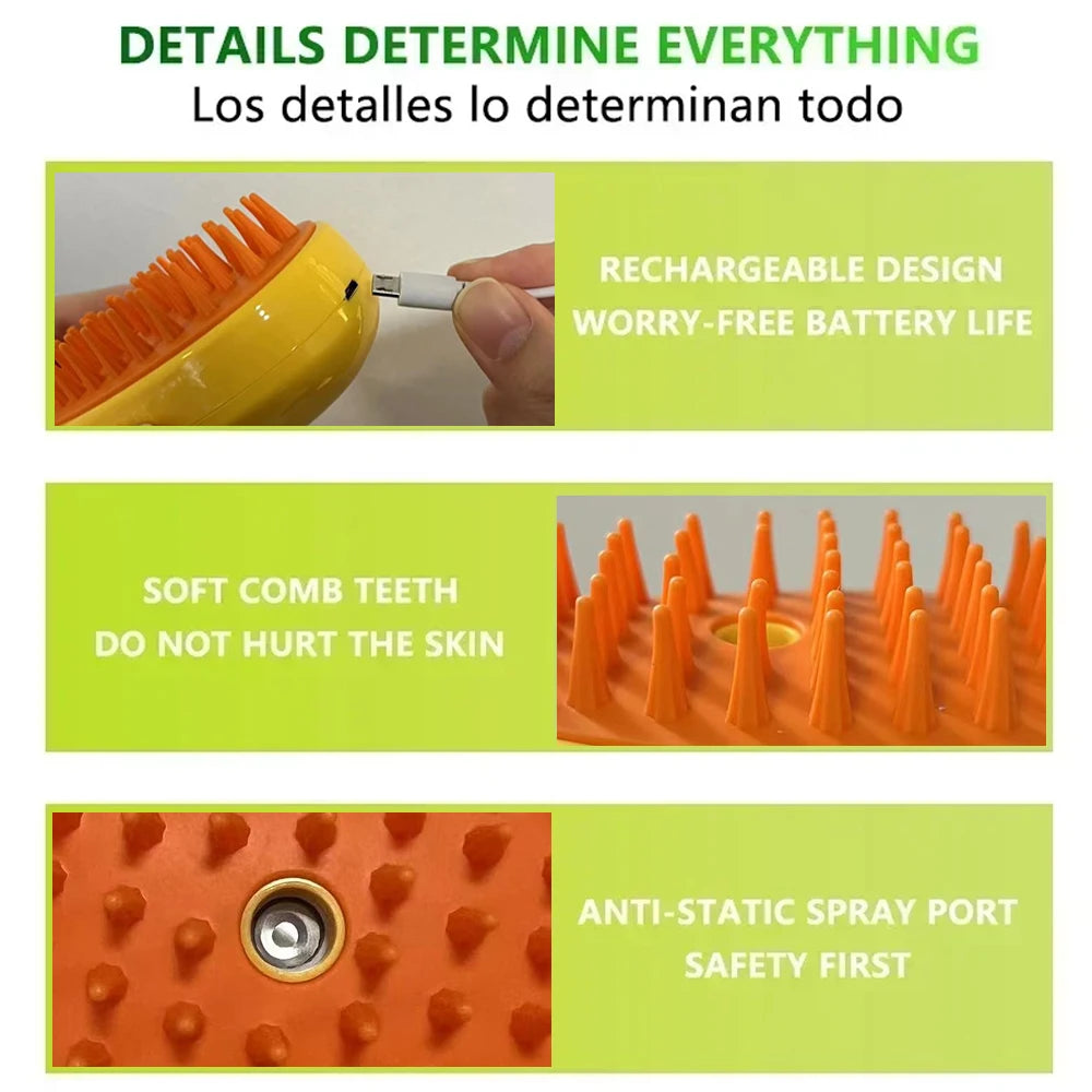 🐱 Spray Cat Brush 3-in-1 – Steamy Electric Dog & Cat Grooming Comb with Hair Removal & Massage