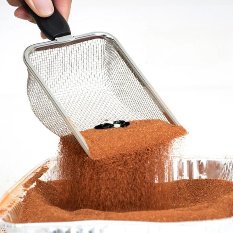 Stainless Steel Cat Litter Scoop with Rubber Handle – Durable Metal Kitty Scooper with Sturdy Mesh Filter for Easy Litter Cleaning