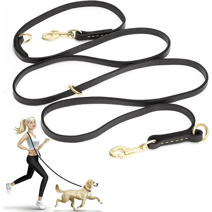 🐕 Genuine Leather Hands-Free Service Dog Leash – 7-in-1 Multi-Function Crossbody Pet Lead