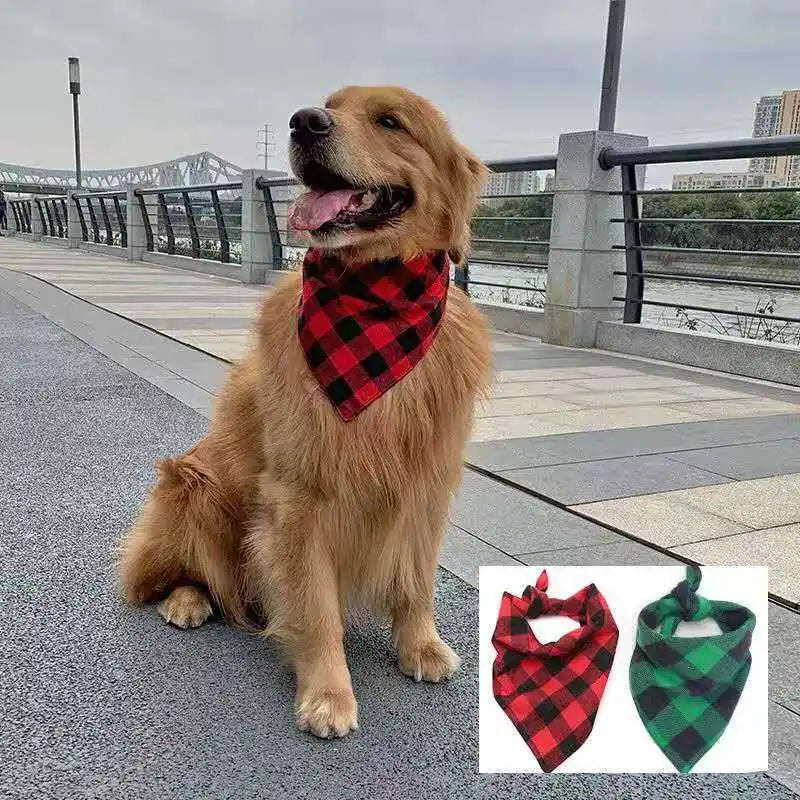 Classic Plaid Pet Bandana – Red & Black Neckerchief for Dogs & Cats