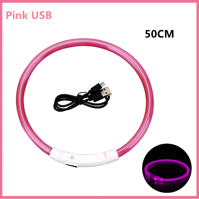 USB Rechargeable LED Glowing Pet Collar – Adjustable Night Light Safety Collar for Dogs & Cats