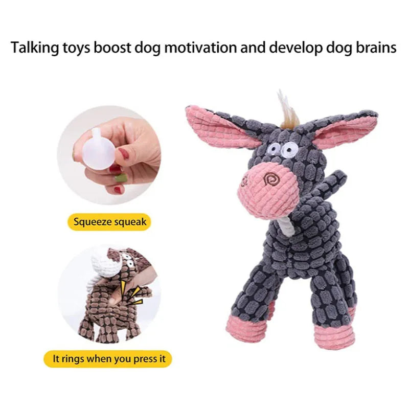 Donkey-Shaped Plush Squeaky Dog Toy – Durable Bite-Resistant Chew & Training Toy for Small and Large Dogs