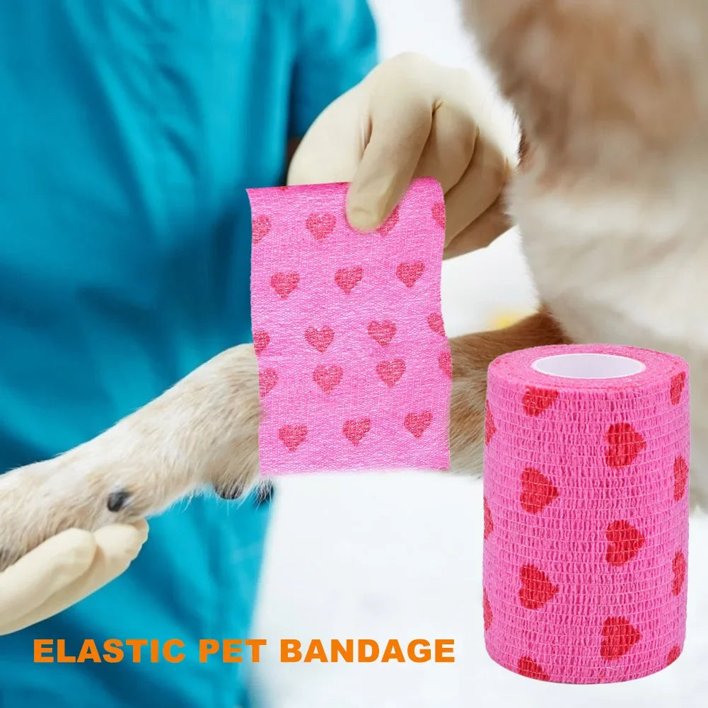 Rose Red Heart Pet Medical Bandage – Elastic First Aid Wrap for Dogs & Cats | Non-Woven Self-Adhesive Vet Tape