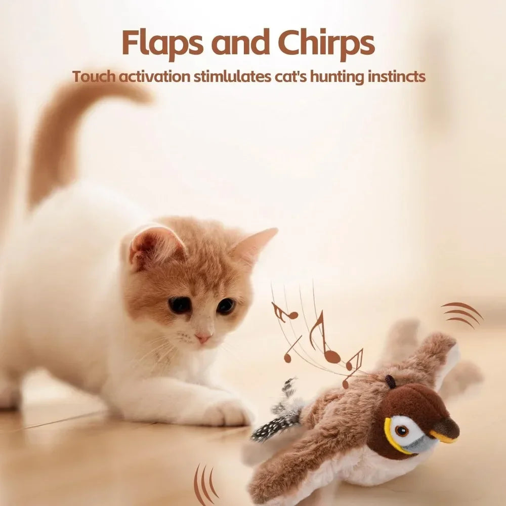 Interactive Chirping & Flapping Bird Cat Toy – Rechargeable Plush with Catnip