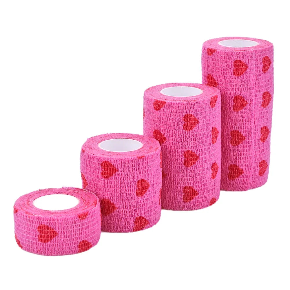 Rose Red Heart Pet Medical Bandage – Elastic First Aid Wrap for Dogs & Cats | Non-Woven Self-Adhesive Vet Tape