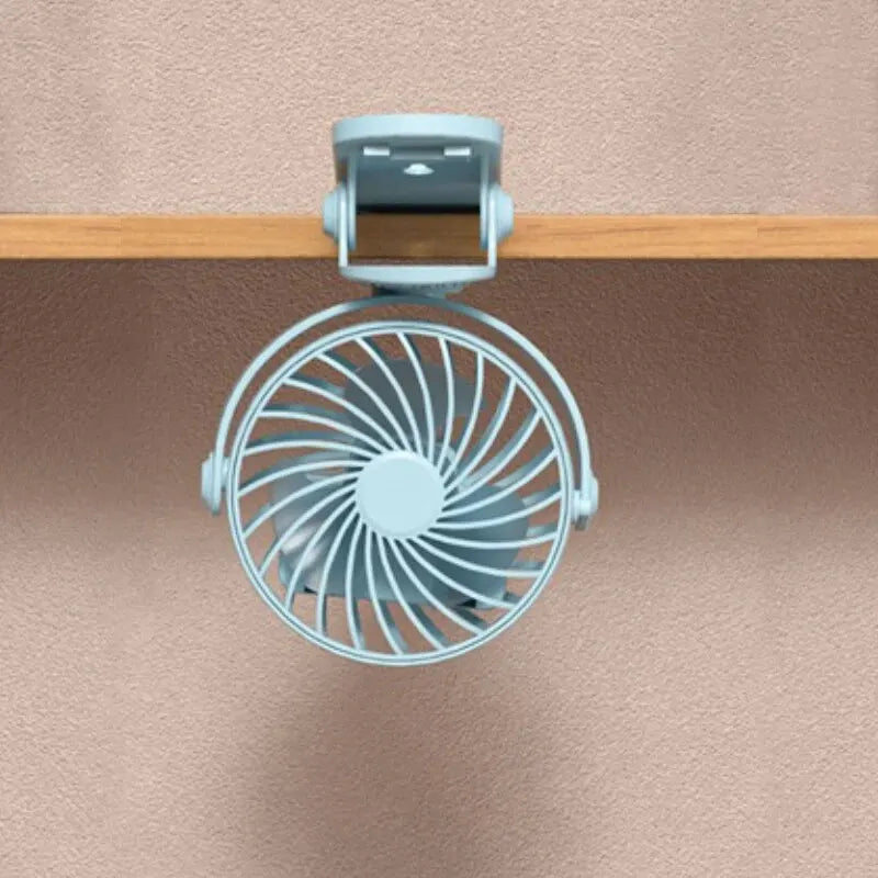 Rechargeable 720° Rotating Clip Fan with Nightlight – Portable Hanging Fan for Office, Bedroom, Dorm, and Outdoor Use