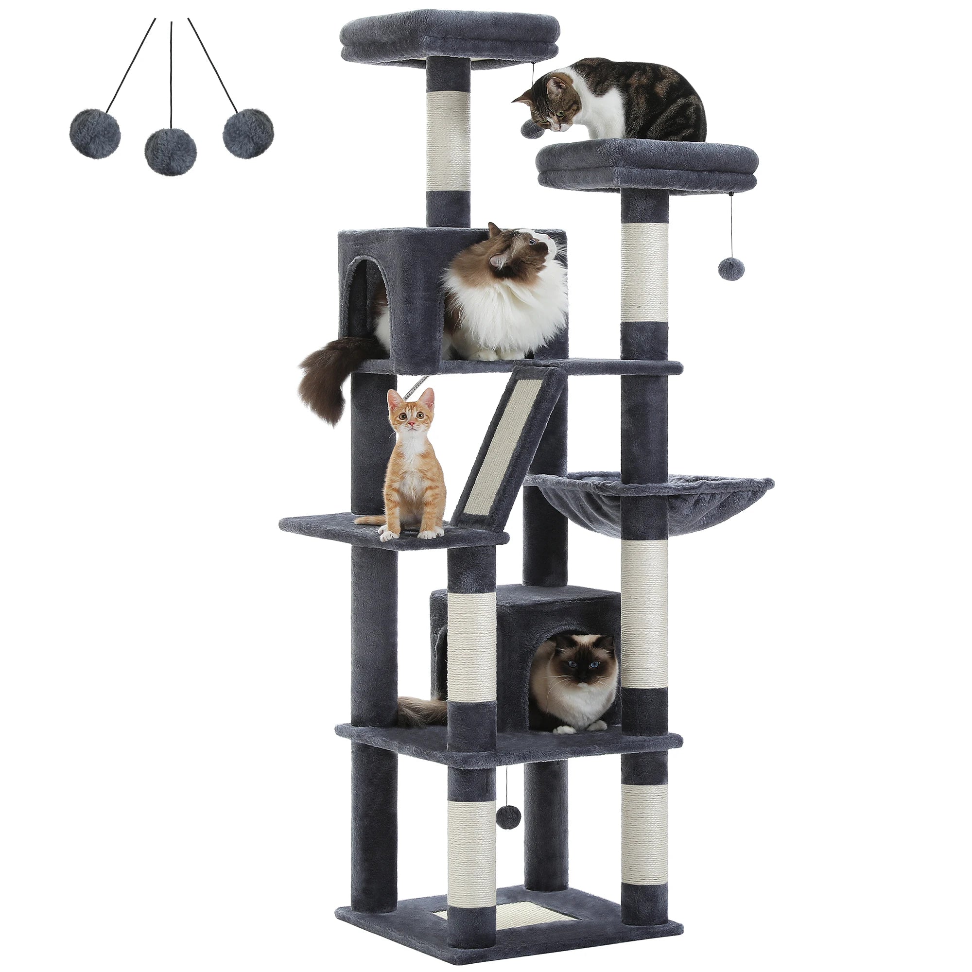 🐾 H180CM Large Cat Tree – Multi-Level Tower with Condos, Perches, Hammock & Sisal Posts
