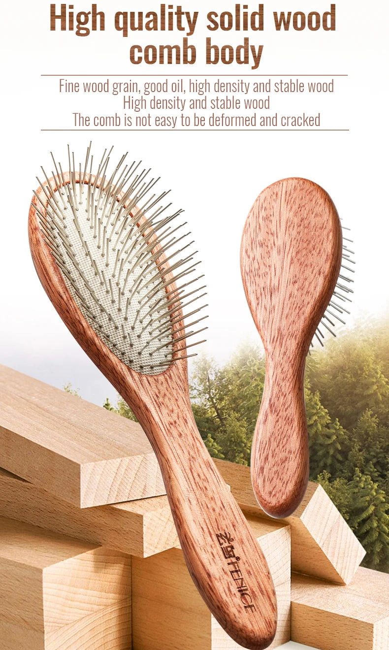 Fenice Wooden Handle Pet Comb – Professional Dog & Cat Grooming Hair Remover Brush