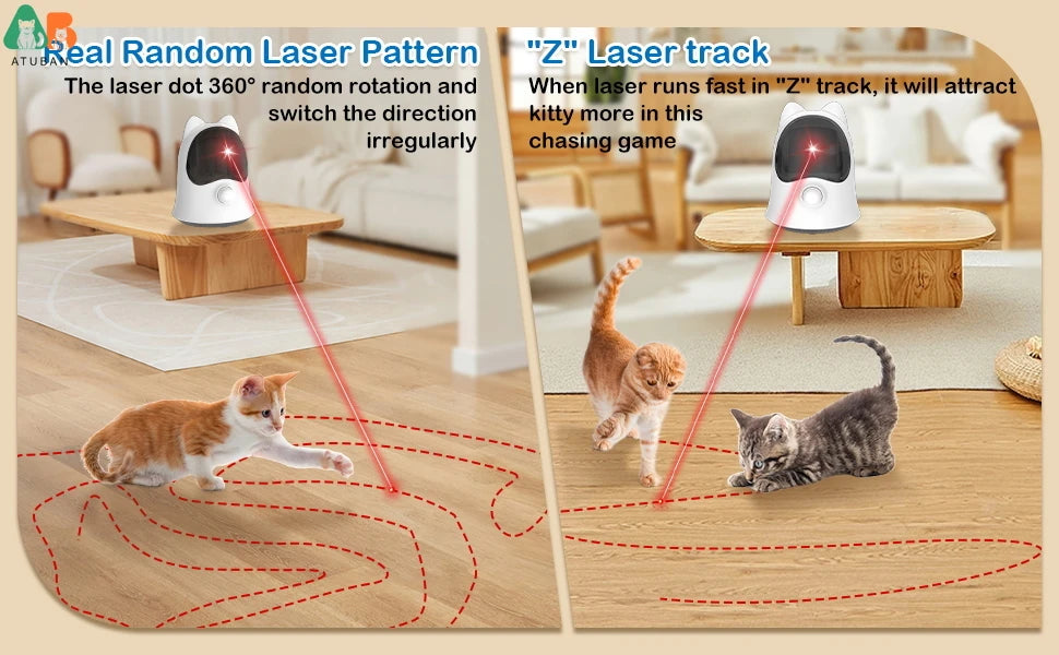ATUBAN Rechargeable Laser Cat Toy – Random Trajectory Interactive Laser Teaser