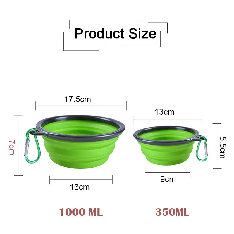 🐶 Folding Portable Silicone Dog Feeder Bowl – 2-in-1 Food & Water Dispenser with Carabiner