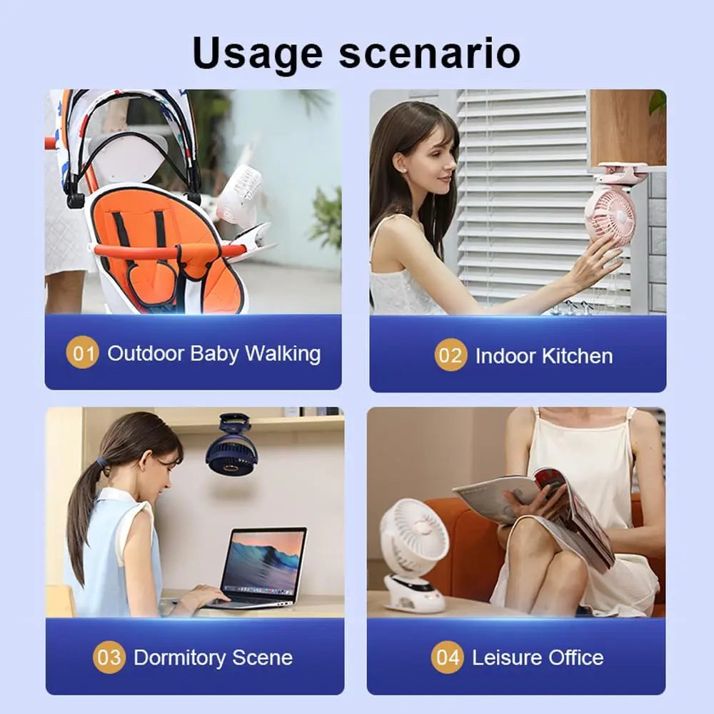 Portable USB Personal Fan for Home, Office, Travel, Bed, Stroller, Camping & Golf Cart