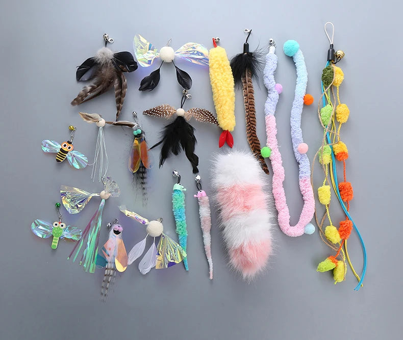 Plush Feather Bird Replacement Head for Cat Stick – Interactive Magic Wand with Bell