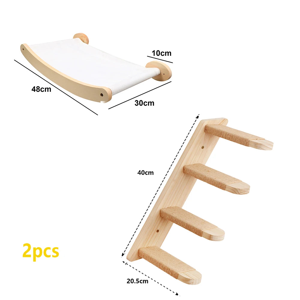 Cat Tree Wall Mounted Climbing Shelves – Wooden Hammock, Ladder & Bridge Indoor Cat Playground 🐾