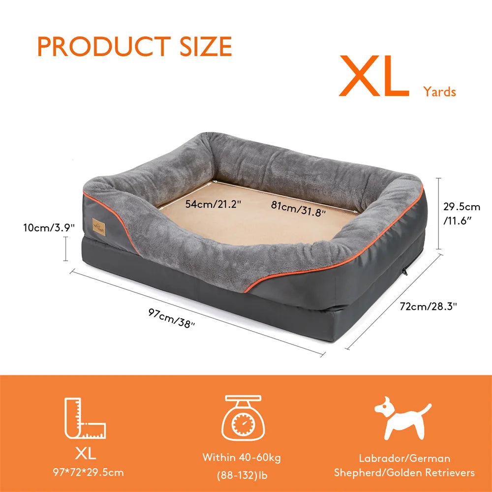 Jumbo Orthopedic Dog Bed with Memory Foam – Waterproof Pet Sofa Couch with Removable Cover & Bolsters