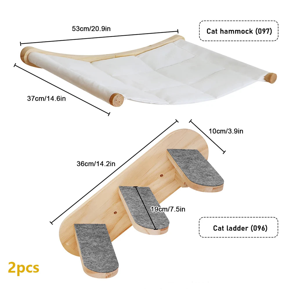 Cat Tree Wall Mounted Climbing Shelves – Wooden Hammock, Ladder & Bridge Indoor Cat Playground 🐾