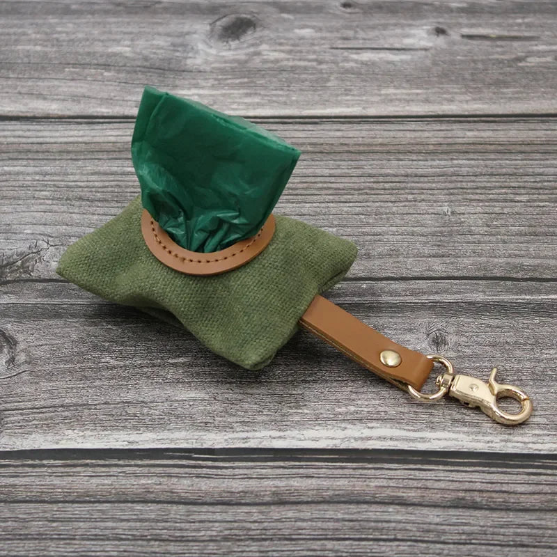 Canvas Pet Dog Poop Bag Holder – Adjustable Leash Attachment