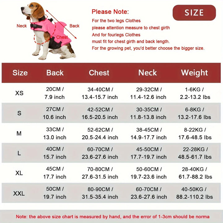 🦈 Shark Dog Life Jacket – Buoyant Safety Swim Vest with Handle for Small to Large Dogs