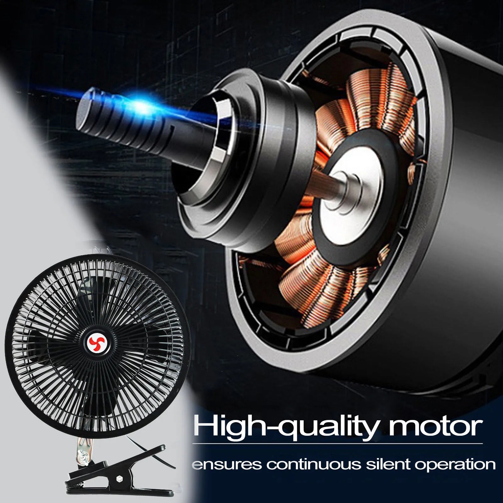 12V 8'' 360° Rotatable Car Cooling Oscillating Fan – Clip-On Ceiling Electric Travel Fan for Summer Auto Cooling