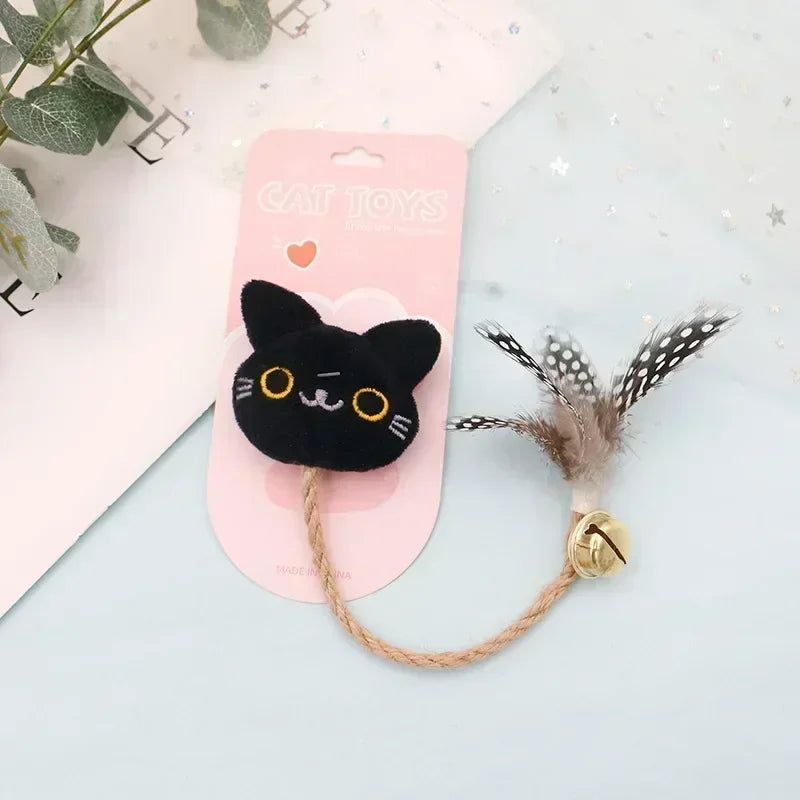 Feather Bell Cat Toy with Catnip – Animal Shape Molar Rod & Hemp Rope Chew Toy