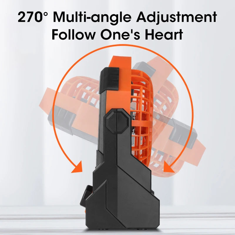 2024 Rechargeable Camping Fan with LED Light – 7800mAh Battery, Hook & Desk Mount for Tent, Car, or Outdoor Trips