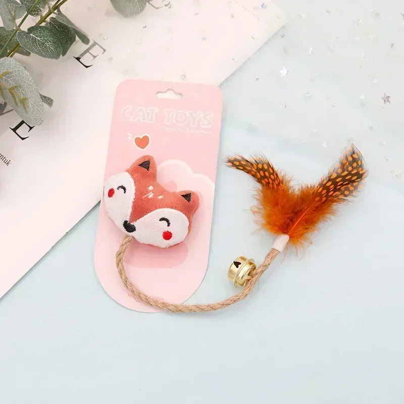 Feather Bell Cat Toy with Catnip – Animal Shape Molar Rod & Hemp Rope Chew Toy