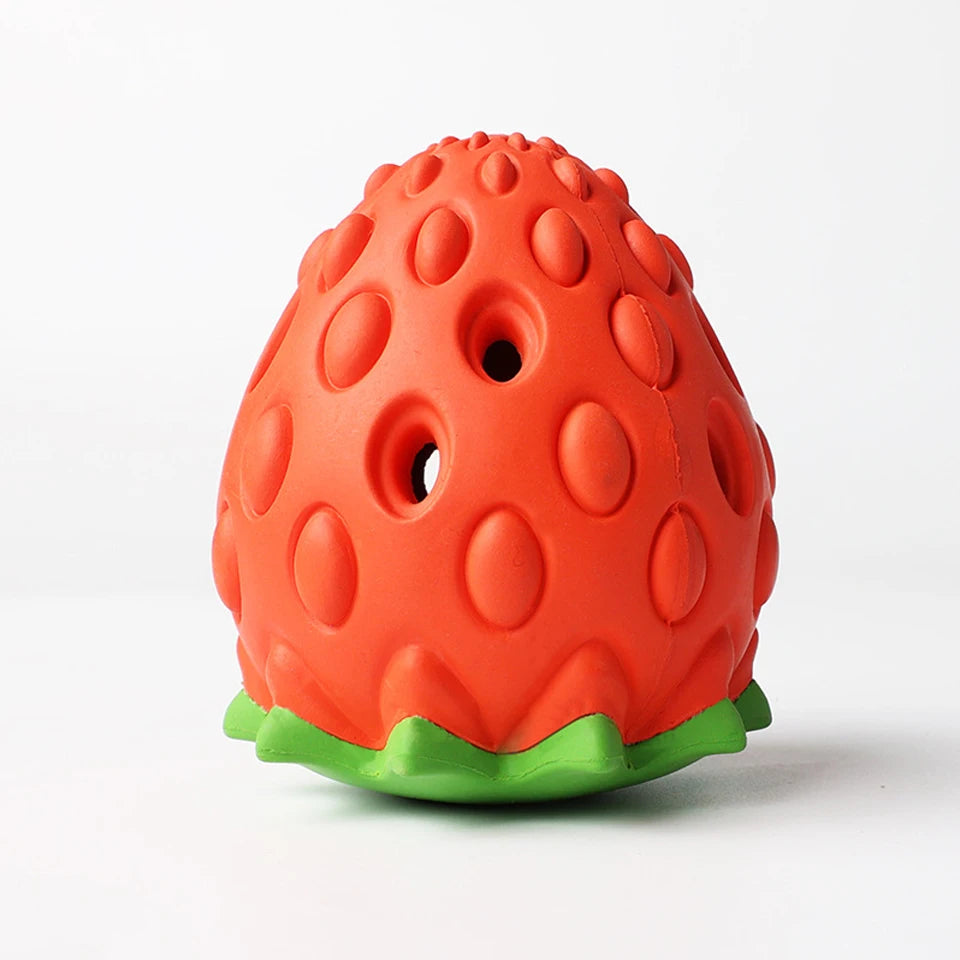 DualPet Strawberry-Shaped Dog Chew Toy – Durable Rubber Food Dispenser for Interactive Play