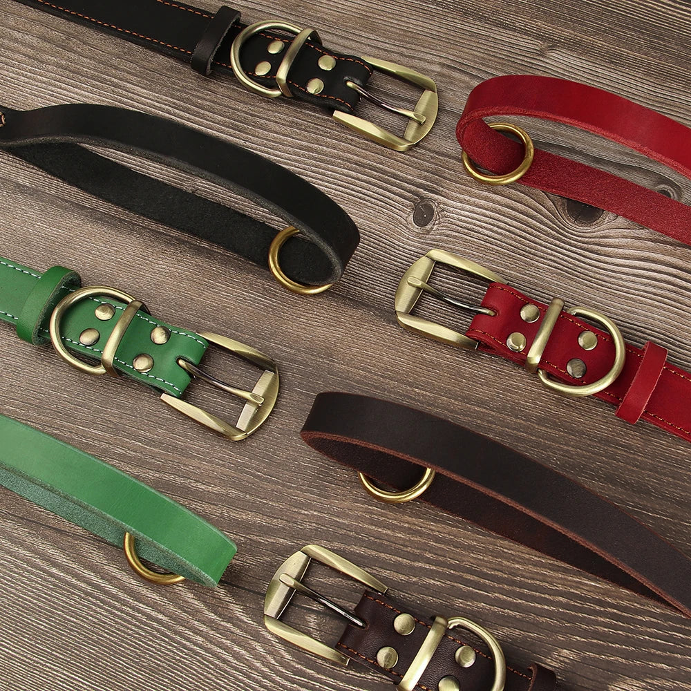 Personalized Leather Dog Collar & Leash Set – Engraved ID for Small to Large Dogs