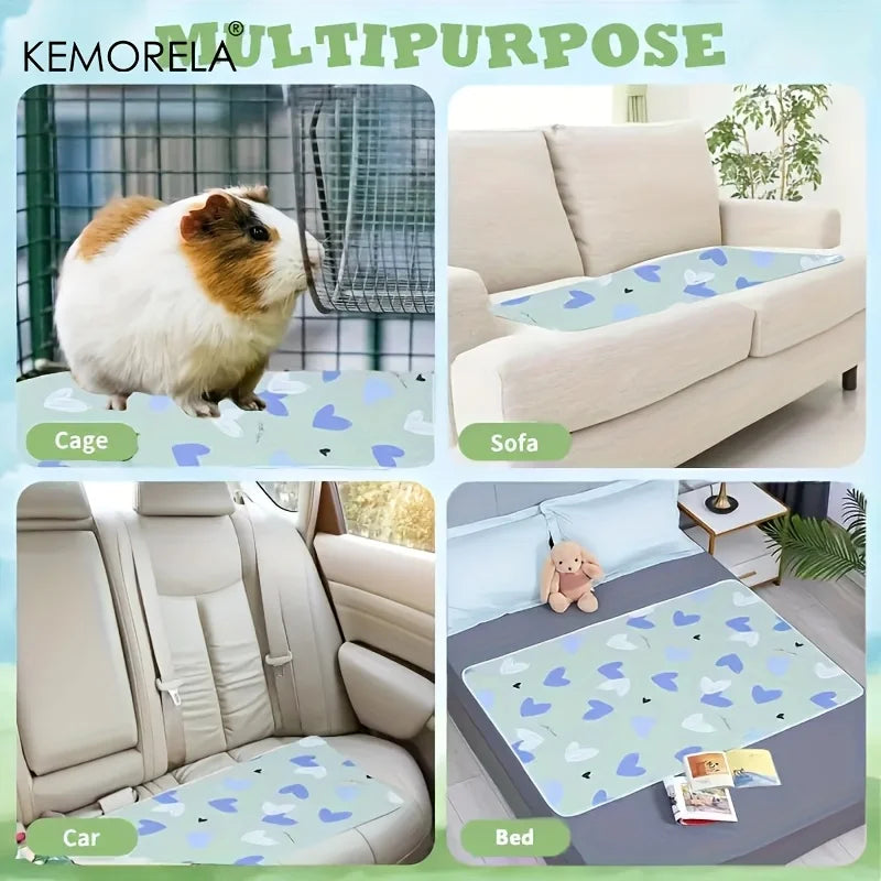 KEMORELA Washable Cage Mat for Guinea Pigs, Hamsters & Small Animals – 31"x47" Super Absorbent Non-Slip Pet Bedding