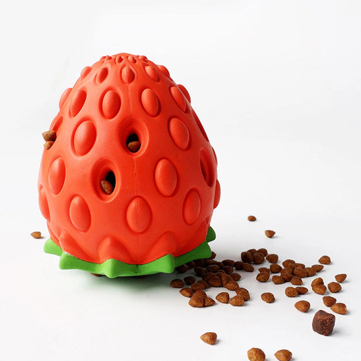 DualPet Strawberry-Shaped Dog Chew Toy – Durable Rubber Food Dispenser for Interactive Play