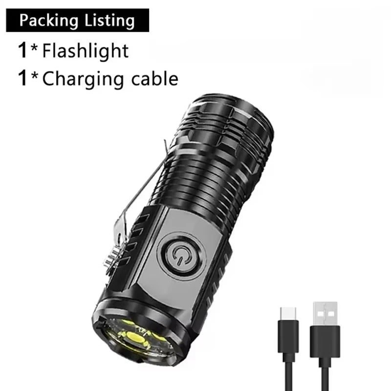 🔦 USB Rechargeable Mini Flashlight – COB+XPE Zoomable Torch with 3 Modes