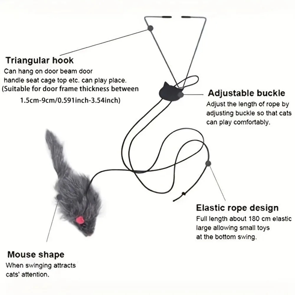 🐭 Simulation Mouse Door Hanging Toy – Retractable Cat Interactive Rope Toy