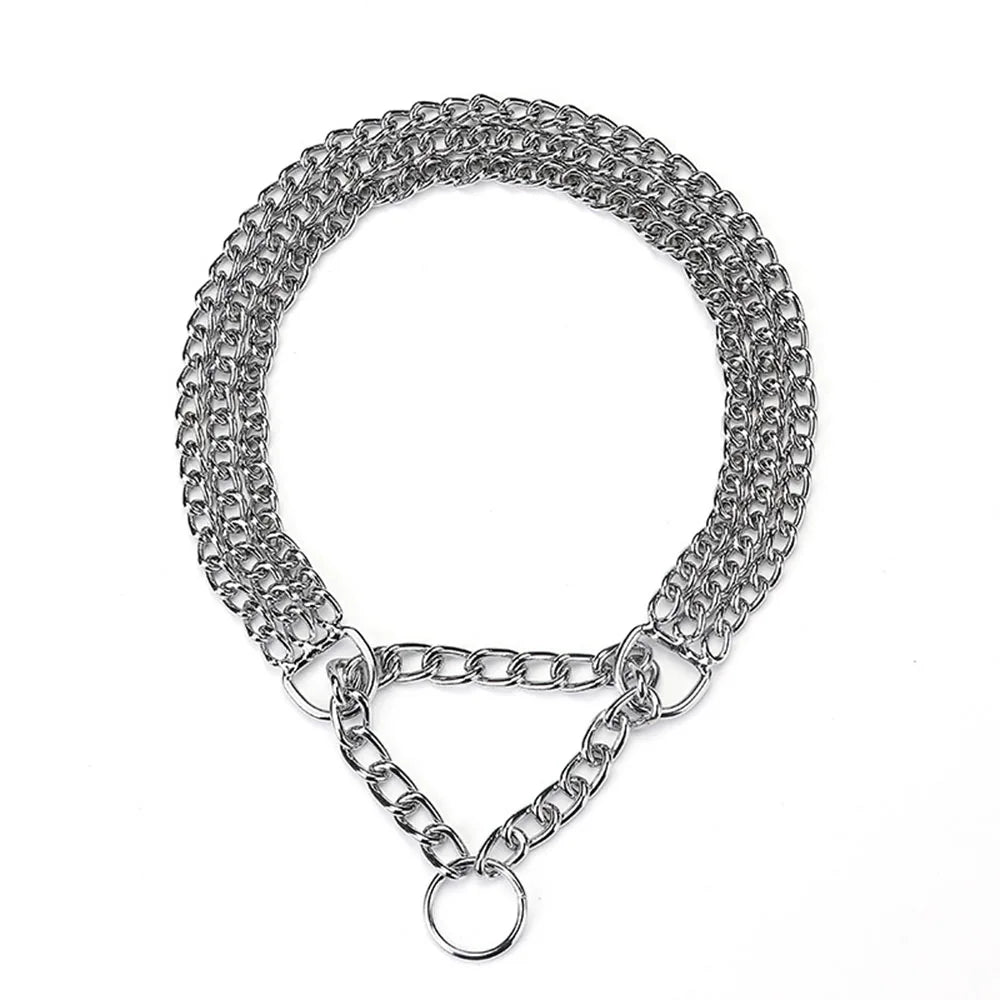 🐾 Heavy-Duty Triple Row Metal Dog Chain Collar – Chew-Proof, Adjustable Cuban Link for Large Dogs