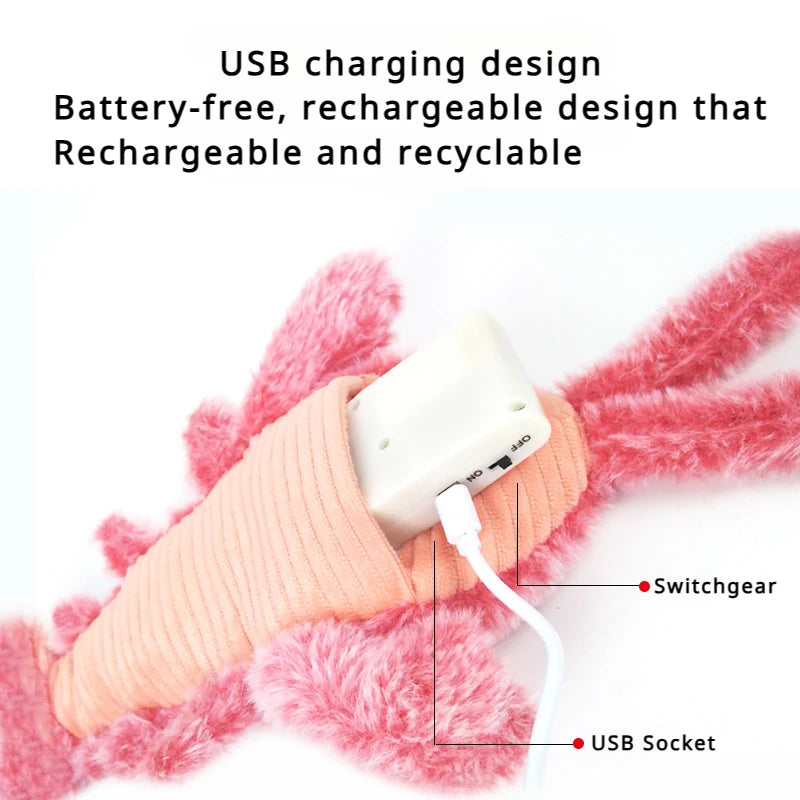 Electric Lobster Cat Toy – USB Rechargeable Interactive Jumping Shrimp Plush for Cats and Dogs, Pet Teasing Toy