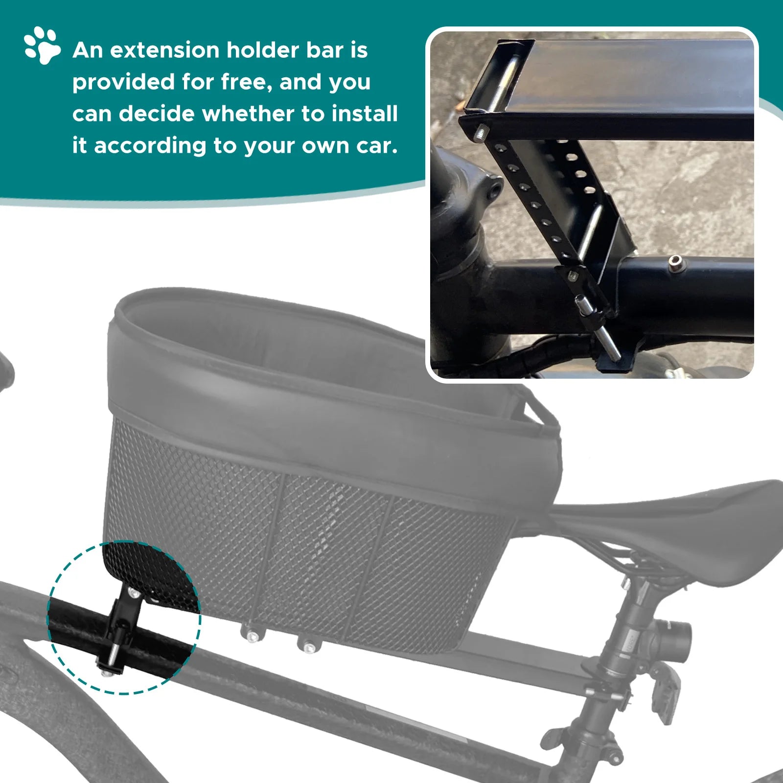 Dog Bike Basket – Portable Front Mount Pet Carrier for Bike with Sponge Liner & Safety Strap for Small Dogs & Cats