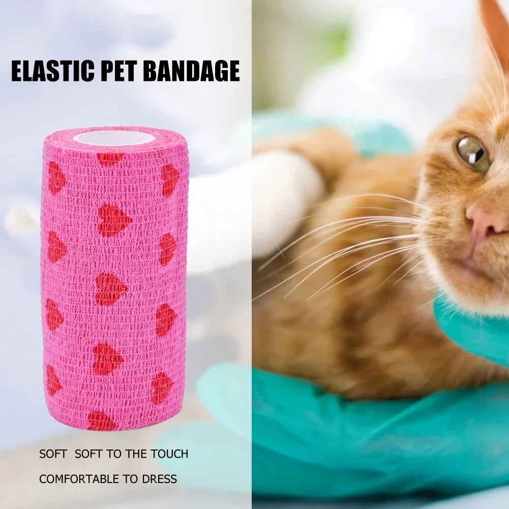 Rose Red Heart Pet Medical Bandage – Elastic First Aid Wrap for Dogs & Cats | Non-Woven Self-Adhesive Vet Tape