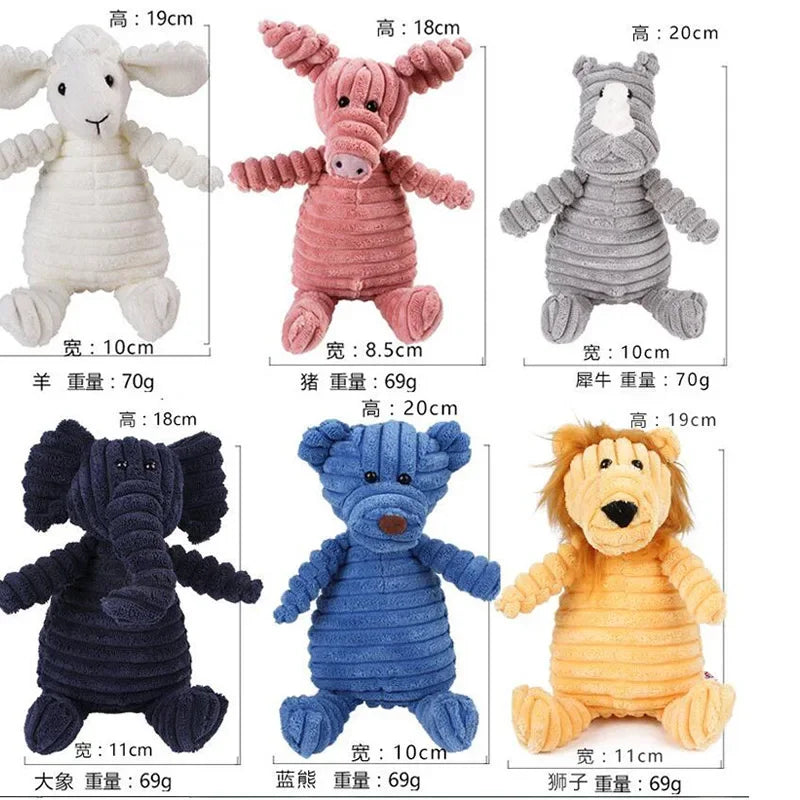 Plush Animal Squeaky Dog Toy – Bite Resistant Corduroy Chew Toy for Small & Large Dogs, Puppy Training Toy