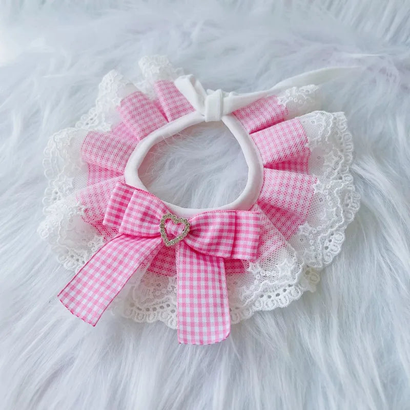 Plaid Dog Bow Bib & Bandana 🐾 Lace Collar Scarf for Pets
