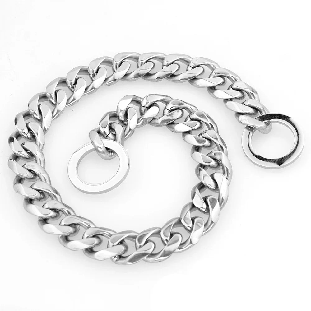 15MM Cuban Link Dog Chain Collar – Silvery/Golden Stainless Steel Training Slip Collar for Strong Dogs