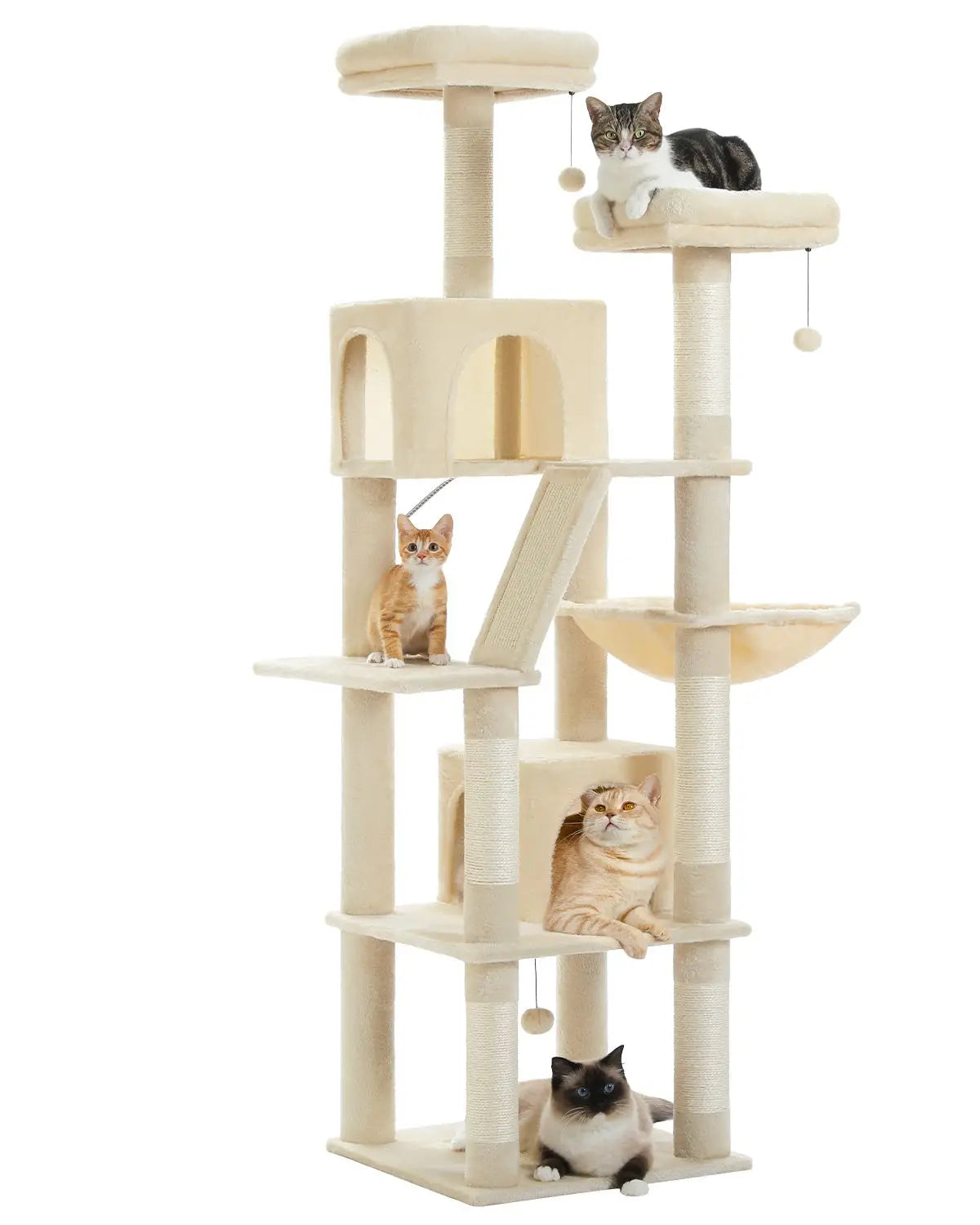 🐾 H180CM Large Cat Tree – Multi-Level Tower with Condos, Perches, Hammock & Sisal Posts