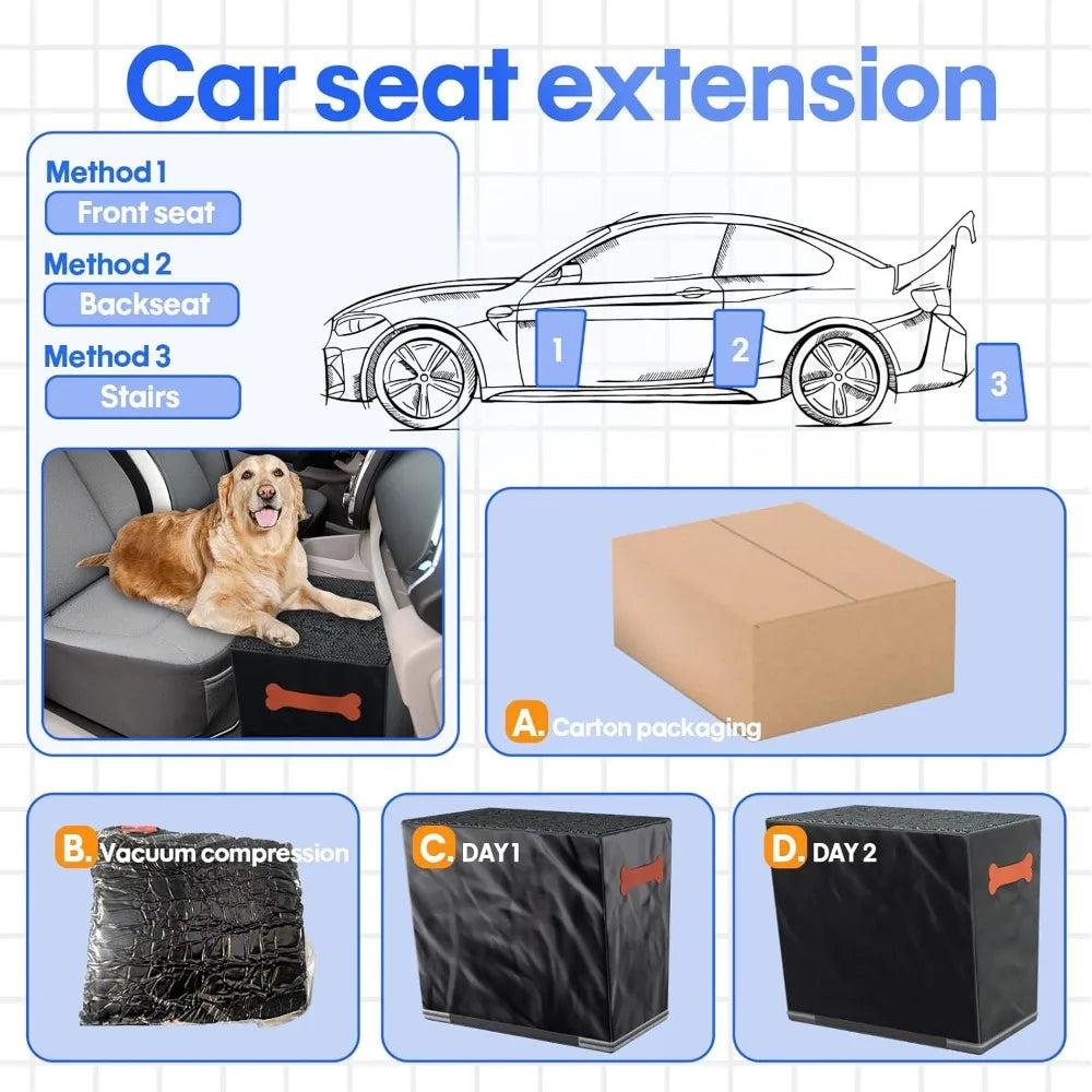 Dog Car Seat Extender Ramp – Hard Bottom Stairs for Car, Bed & Sofa